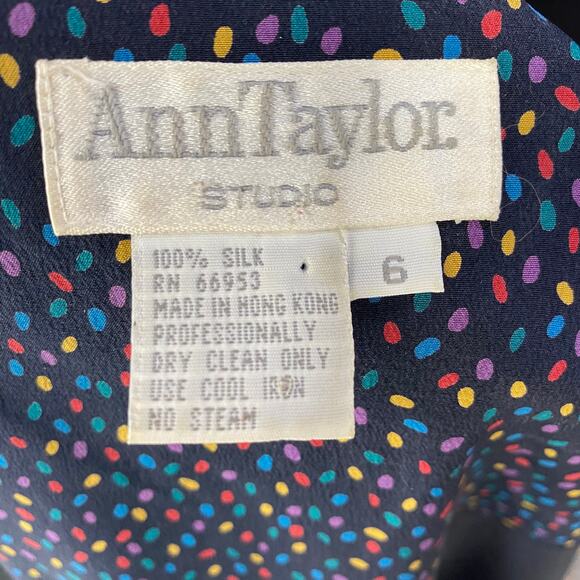 Vintage 80s Silk 2 Skirt Set 2 Piece Polka Dot Blouse/Jacket & Skirt Navy Blue 6 - Picture 11 of 12